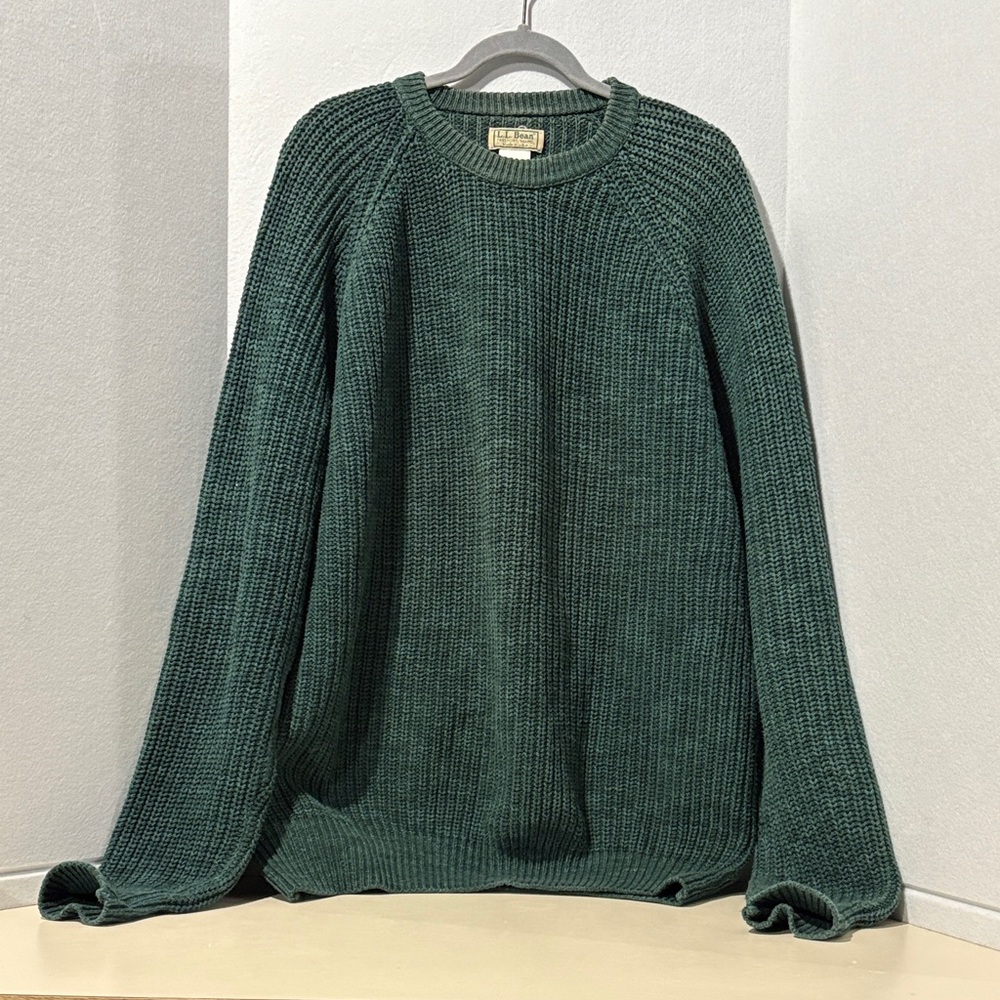 Vintage Men’s XLT LL Bean 100% Cotton Green Fisherman’s Crewneck Sweater USA